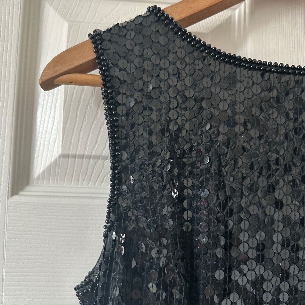 vintage 90s black sequin beaded cocktail dress size 10 evening holiday party - Picture 10 of 13